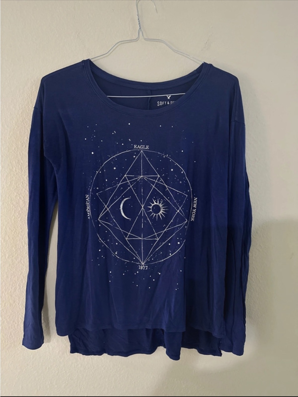 American Eagle Outfitters Navy Long-Sleeve Celestial Graphic Tee